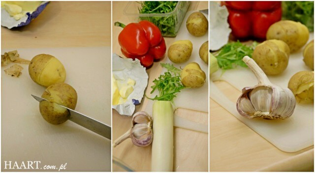 pieczone ziemniaki z warzywami, przygotowanie potrawy