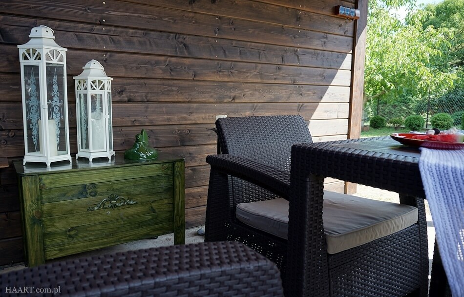 fotel i stół z technorattanu, zestaw corfu do ogrodu