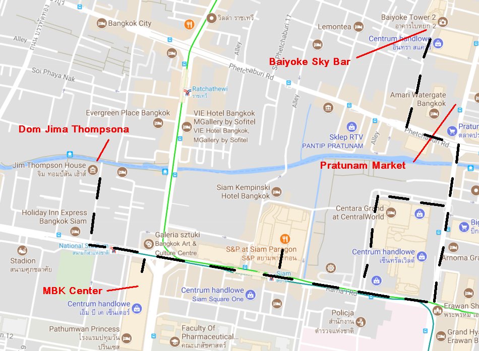 Bangkok atrakcje 3/3 - MBK, Pratunam Market, Baiyoke Sky Bar - mapa google 2