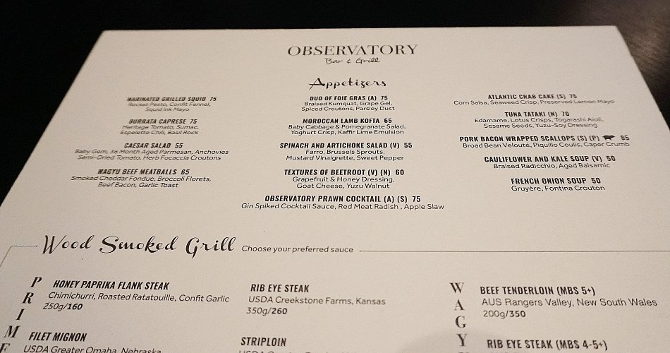 menu the observatory restaurant bar dubai marina marriott