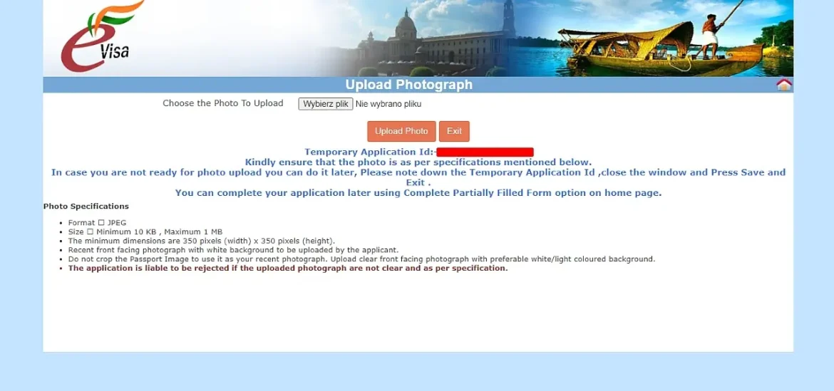 załączanie zdjęcia do formularza wizowego do indii