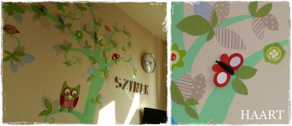 bajkowe drzewo z ptaszkami i motylami, motyw na ścianę dla dziecka