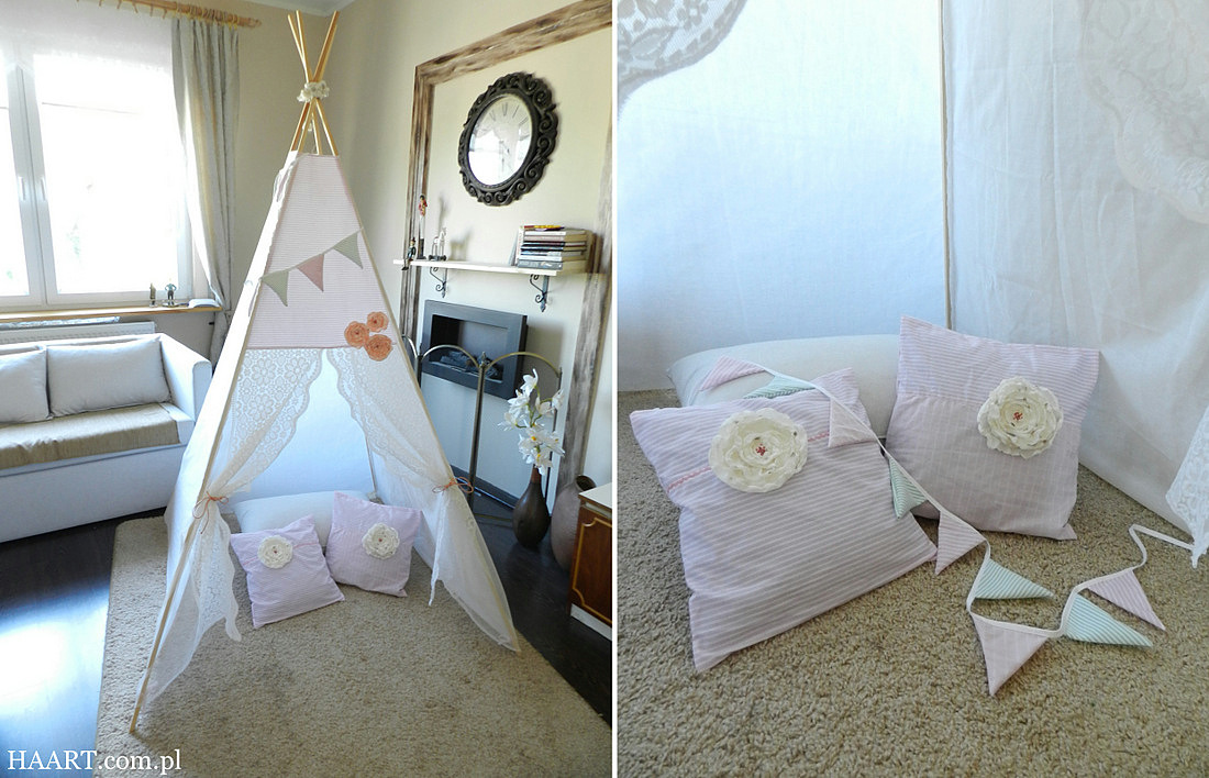 romantyczne tipi z kwiatami dla dziewczynki, dekoracja pokoju dziecięcego, namiot, teepee, tepee, wigwam, zabawki dla dzieci - haart.pl blog diy zrób to sam