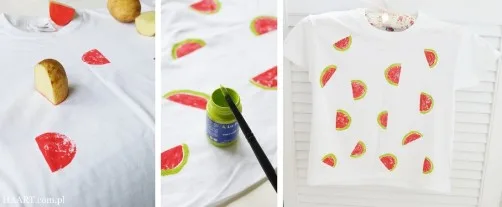 malowanie na tkaninach, t-shirt, podkoszulka, farby do tkanin, pędzel, ziemniak, instrukcja krok po kroku, samodzielnie - haart.pl blog diy zrób to sam