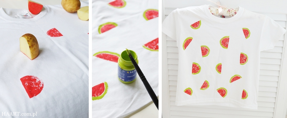 malowanie na tkaninach, t-shirt, podkoszulka, farby do tkanin, pędzel, ziemniak, instrukcja krok po kroku, samodzielnie - haart.pl blog diy zrób to sam