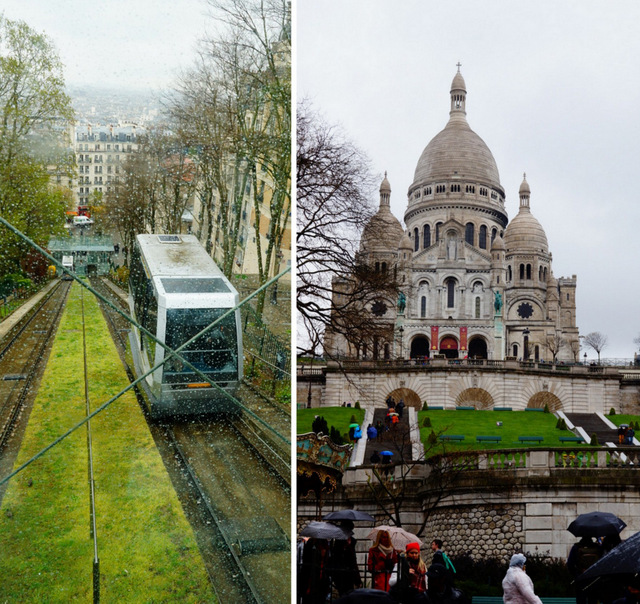 kolejka na wzgórzu z bazyliką sacre coeur w paryżu