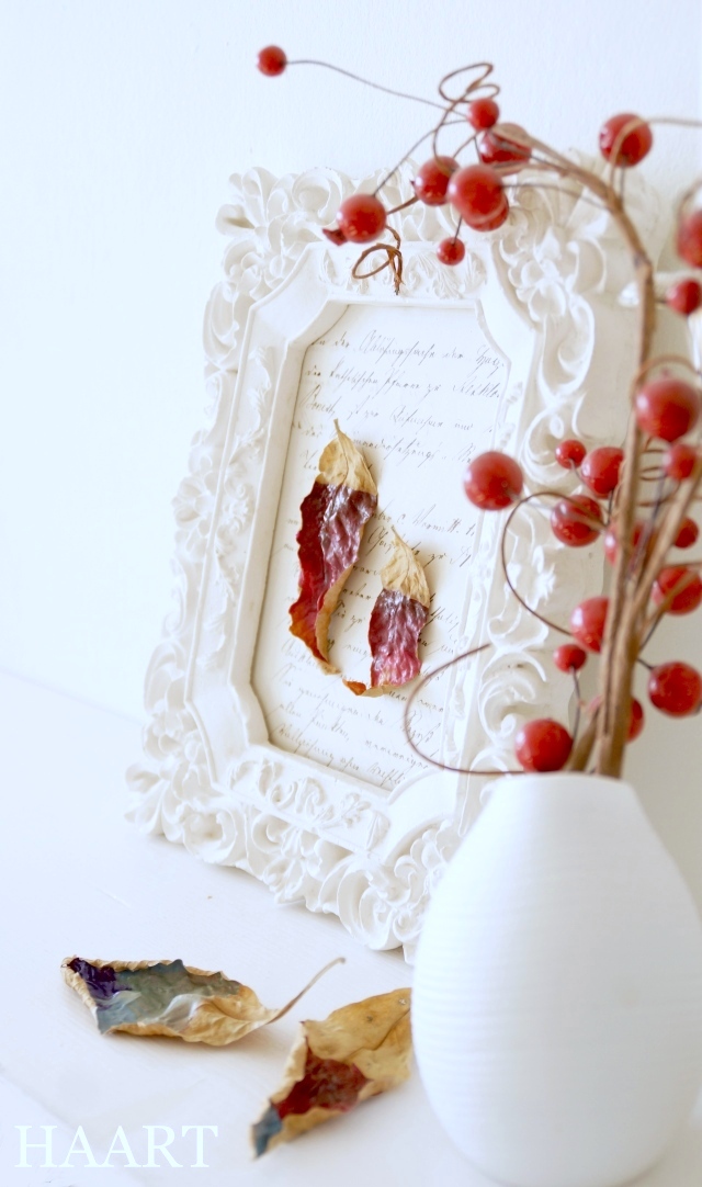 malowanie liści, liście, rama postarzana, dekoracja - haart.pl blog diy zrób to sam 7