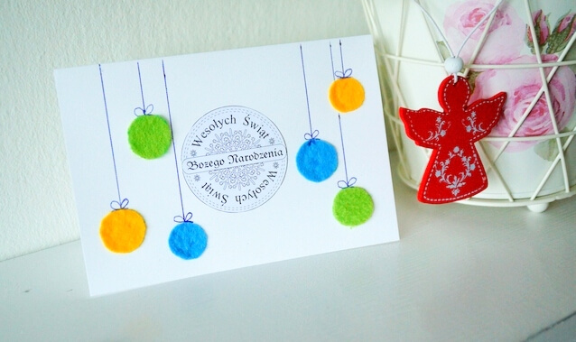 kartki świąteczne diy z filcowymi ornamentami