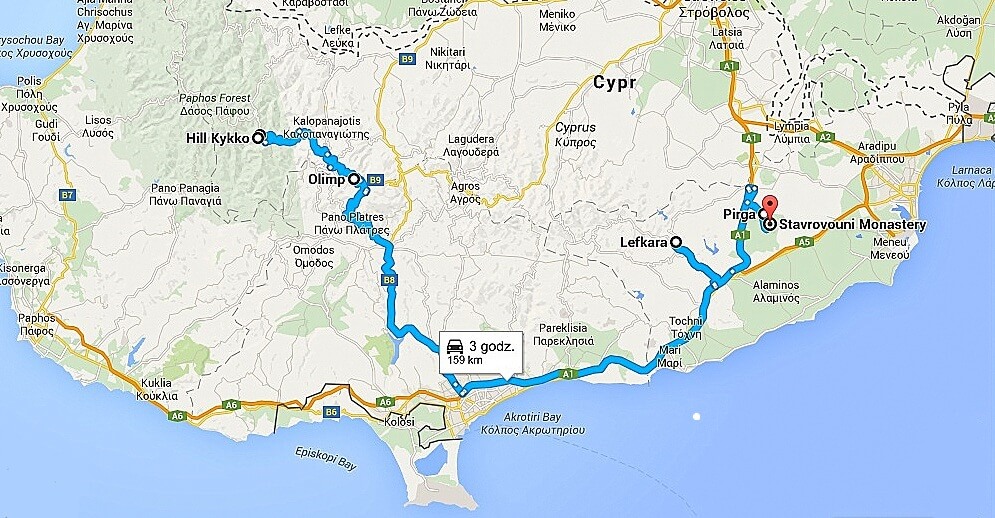 mapa trasy przez cypr, google