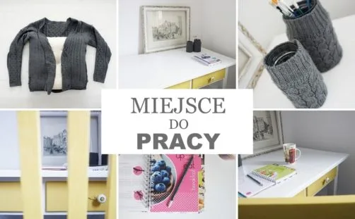 miejsce do pracy biurowej, stare krzesło, kuchenny stół przerobione, obszywanie siedziska, stary sweter, malowanie - instrukcja krok po kroku - haart.pl blog diy zrób to sam