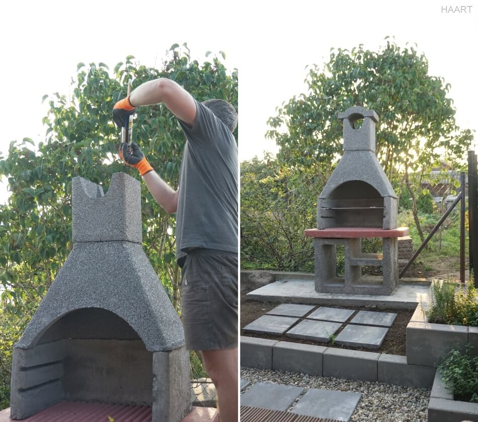 montaż komina na zadaszeniu grilla w ogrodzie